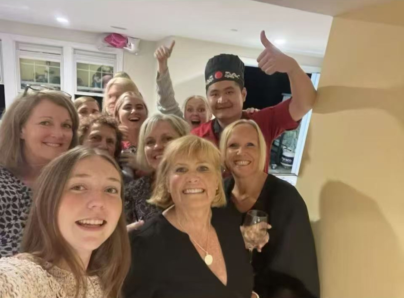 Party Group Guests smiling together at an at-home hibachi party in Connecticut